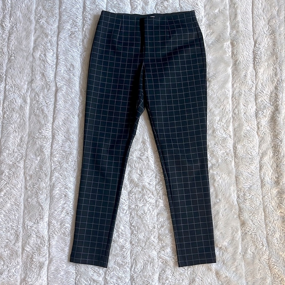 Calvin Klein Ponte Stretch Pull-On Ankle Pant Windowpane Print‎ Black Size 6